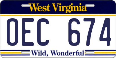 WV license plate OEC674