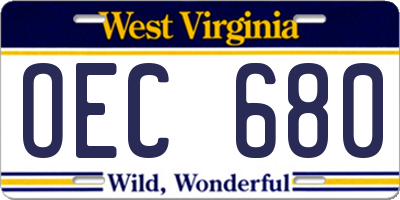 WV license plate OEC680