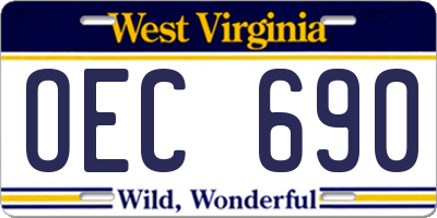 WV license plate OEC690