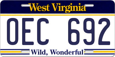 WV license plate OEC692