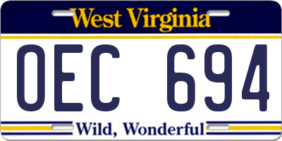 WV license plate OEC694