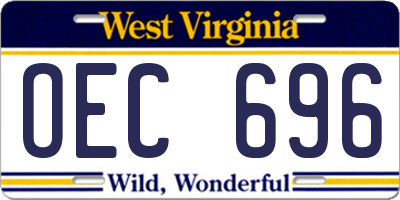 WV license plate OEC696