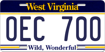 WV license plate OEC700
