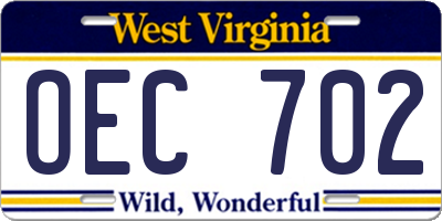 WV license plate OEC702
