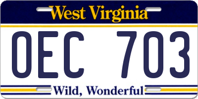 WV license plate OEC703