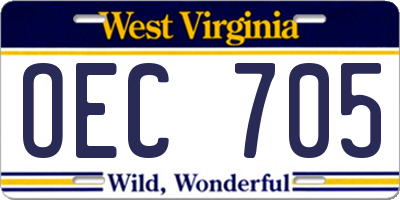 WV license plate OEC705
