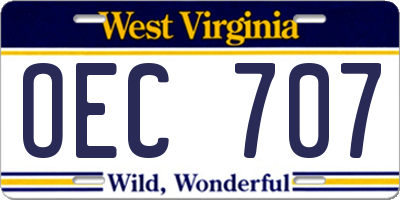 WV license plate OEC707