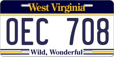 WV license plate OEC708