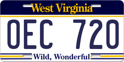 WV license plate OEC720