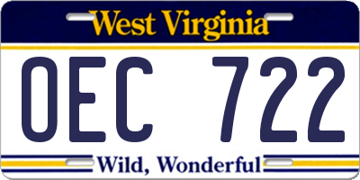 WV license plate OEC722