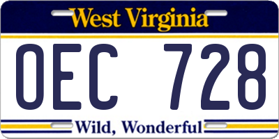 WV license plate OEC728
