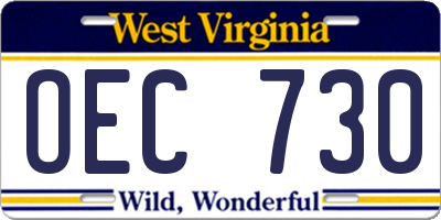 WV license plate OEC730
