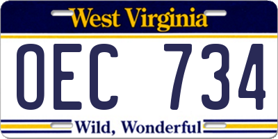 WV license plate OEC734