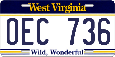 WV license plate OEC736