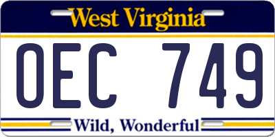 WV license plate OEC749