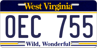 WV license plate OEC755