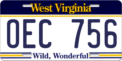 WV license plate OEC756