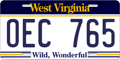 WV license plate OEC765