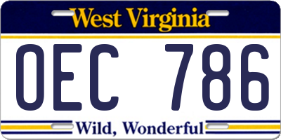 WV license plate OEC786