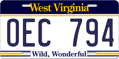 WV license plate OEC794