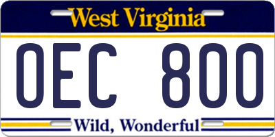 WV license plate OEC800