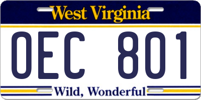 WV license plate OEC801