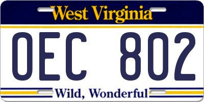 WV license plate OEC802