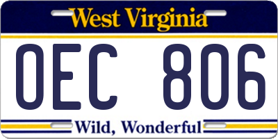 WV license plate OEC806