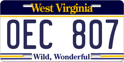 WV license plate OEC807