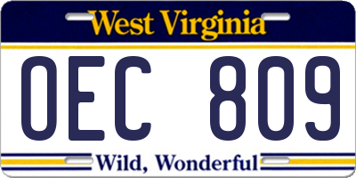 WV license plate OEC809