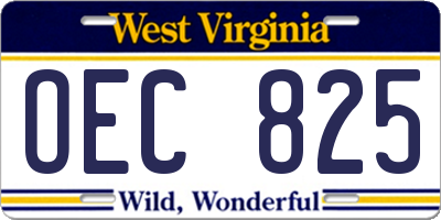 WV license plate OEC825