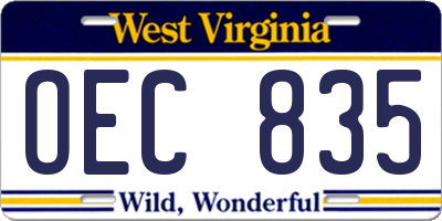 WV license plate OEC835