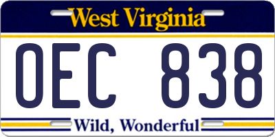 WV license plate OEC838