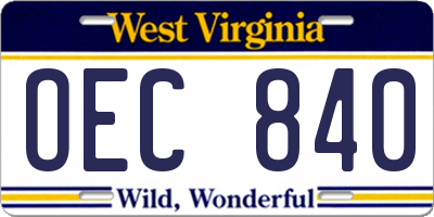 WV license plate OEC840