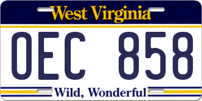 WV license plate OEC858