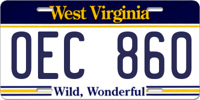 WV license plate OEC860