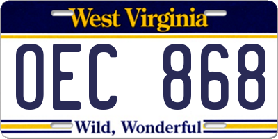WV license plate OEC868