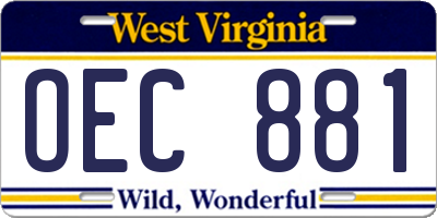 WV license plate OEC881