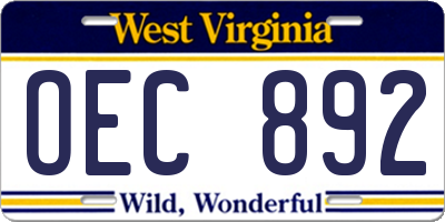 WV license plate OEC892