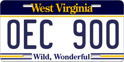 WV license plate OEC900