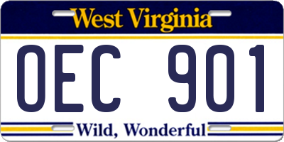 WV license plate OEC901