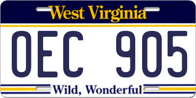 WV license plate OEC905