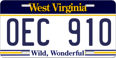 WV license plate OEC910
