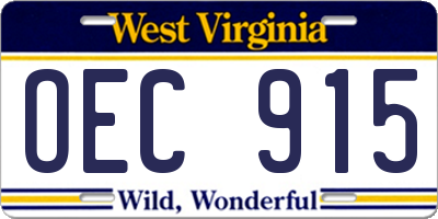 WV license plate OEC915