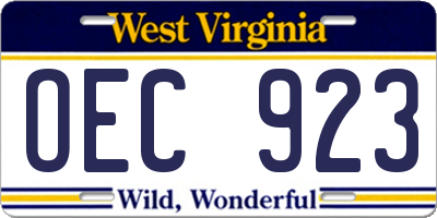 WV license plate OEC923