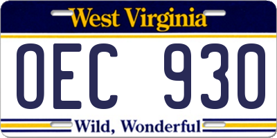 WV license plate OEC930