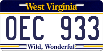 WV license plate OEC933