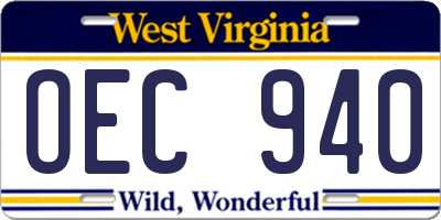 WV license plate OEC940
