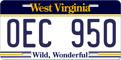 WV license plate OEC950