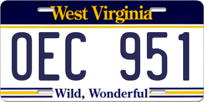 WV license plate OEC951